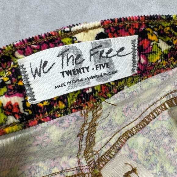 Free People Sun Chaser Floral Cream High Rise Button Fly Corduroy Retro Pants 25 - Picture 15 of 16